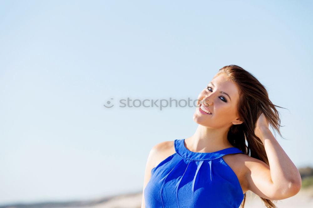 Similar – Image, Stock Photo Happy woman with a lovely smile turning to the camera