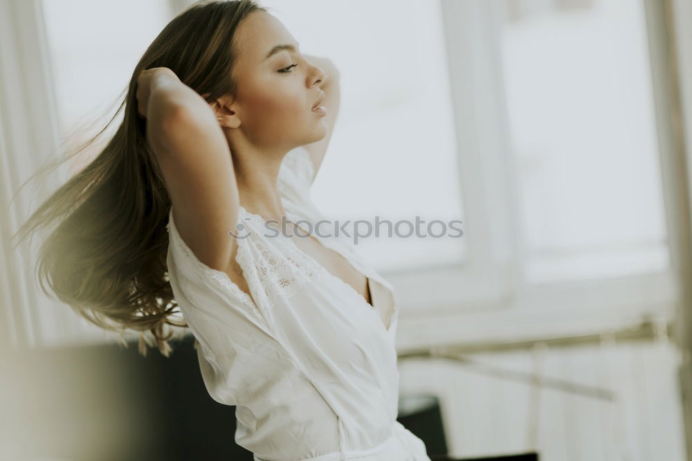 Similar – Image, Stock Photo Close up portrait of a beautiful young woman