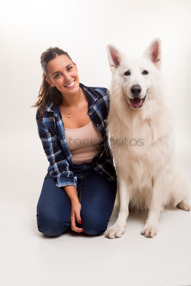 Similar – Image, Stock Photo young woman and her cute dog on bed