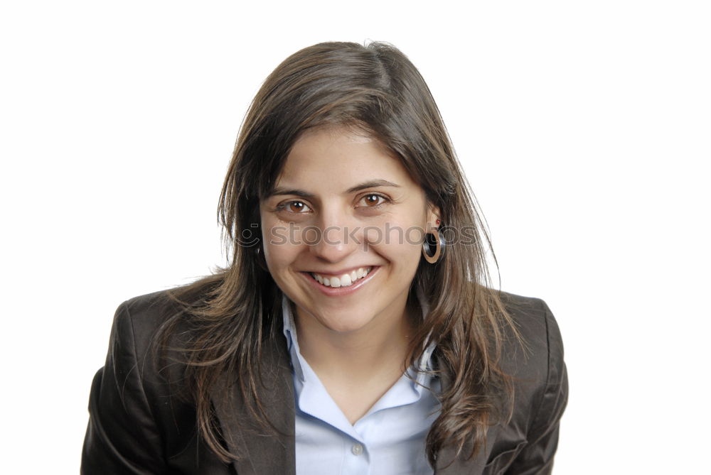 Similar – Young smiling woman in suit posing