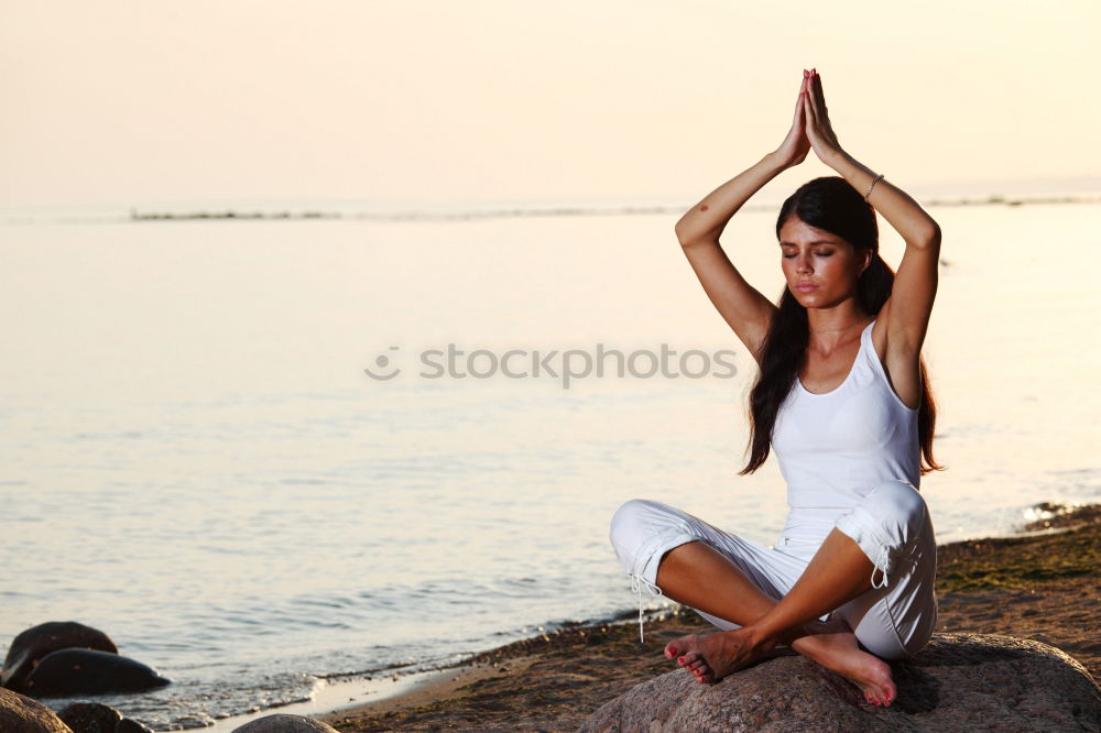 Similar – Image, Stock Photo Dreamy woman on rock at seaside