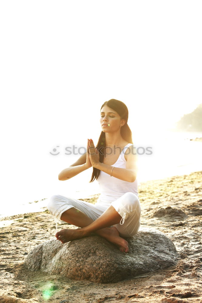 Similar – Image, Stock Photo Dreamy woman on rock at seaside