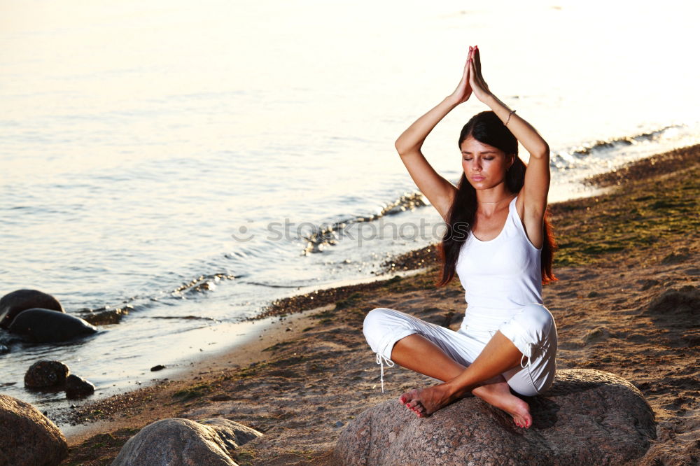 Similar – Image, Stock Photo Young woman doing yoga on wooden road in nature