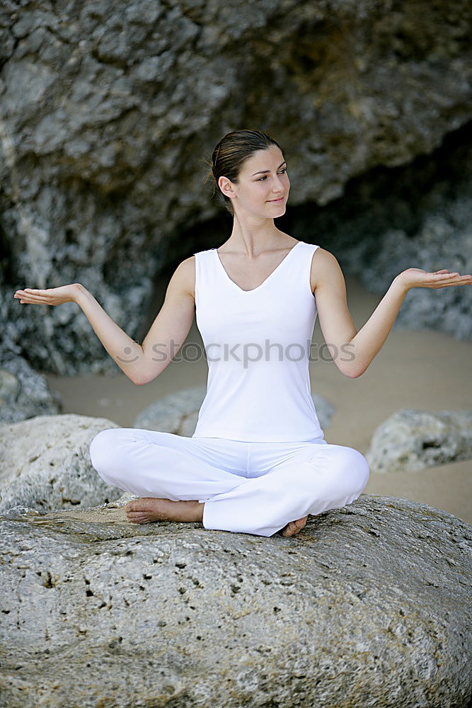 Similar – Image, Stock Photo Young woman doing yoga on wooden road in nature