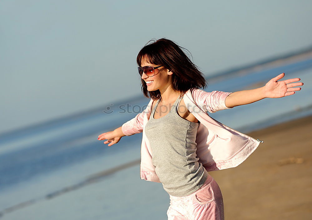 Similar – Image, Stock Photo Mother and son pointing a place near the sea