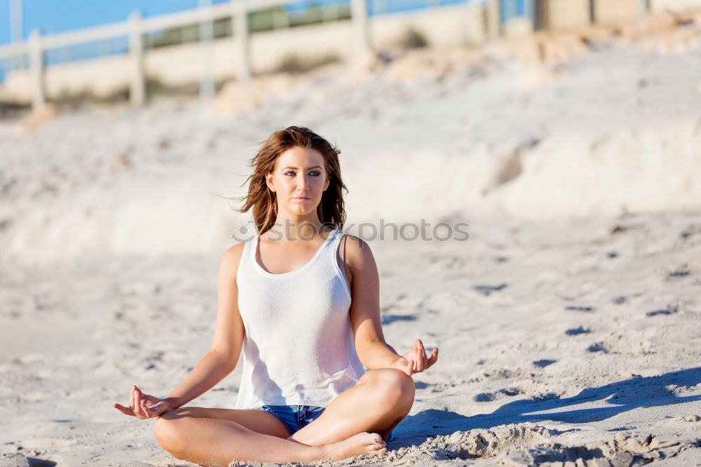 Similar – Black woman, afro hairstyle, doing yoga in the beach with eyes closed