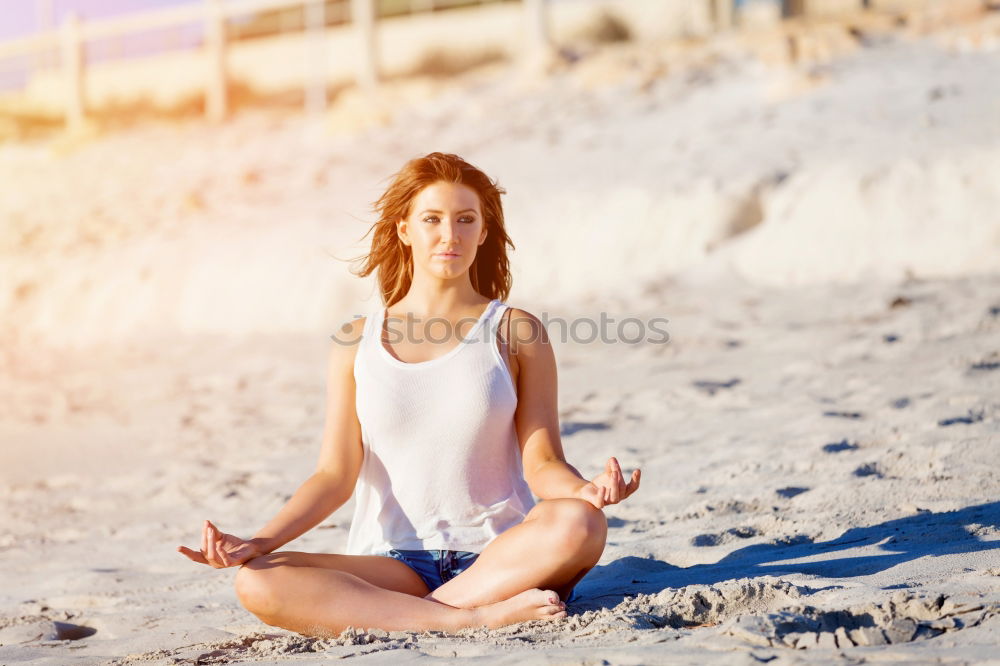 Similar – Black woman, afro hairstyle, doing yoga in the beach with eyes closed