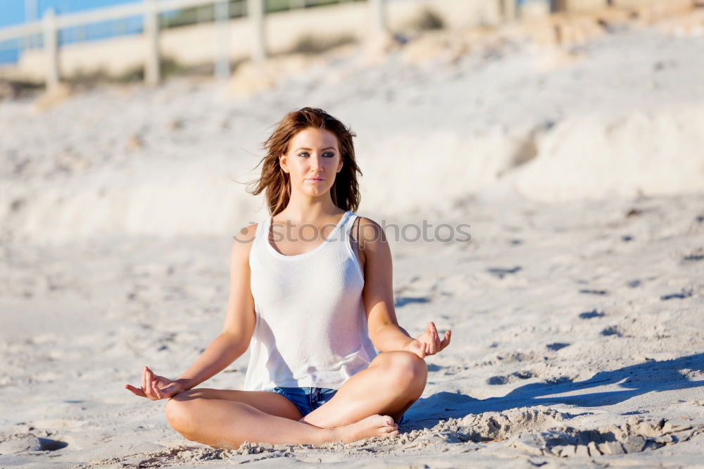 Similar – Black woman, afro hairstyle, doing yoga in the beach with eyes closed