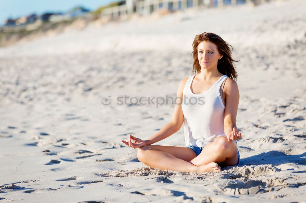 Similar – Image, Stock Photo Caucasian blonde woman practicing yoga in the beach