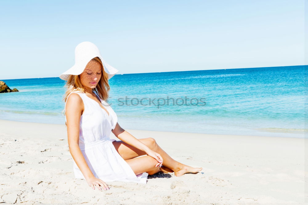 Similar – Image, Stock Photo Attractive trendy woman on a tropical resort beach