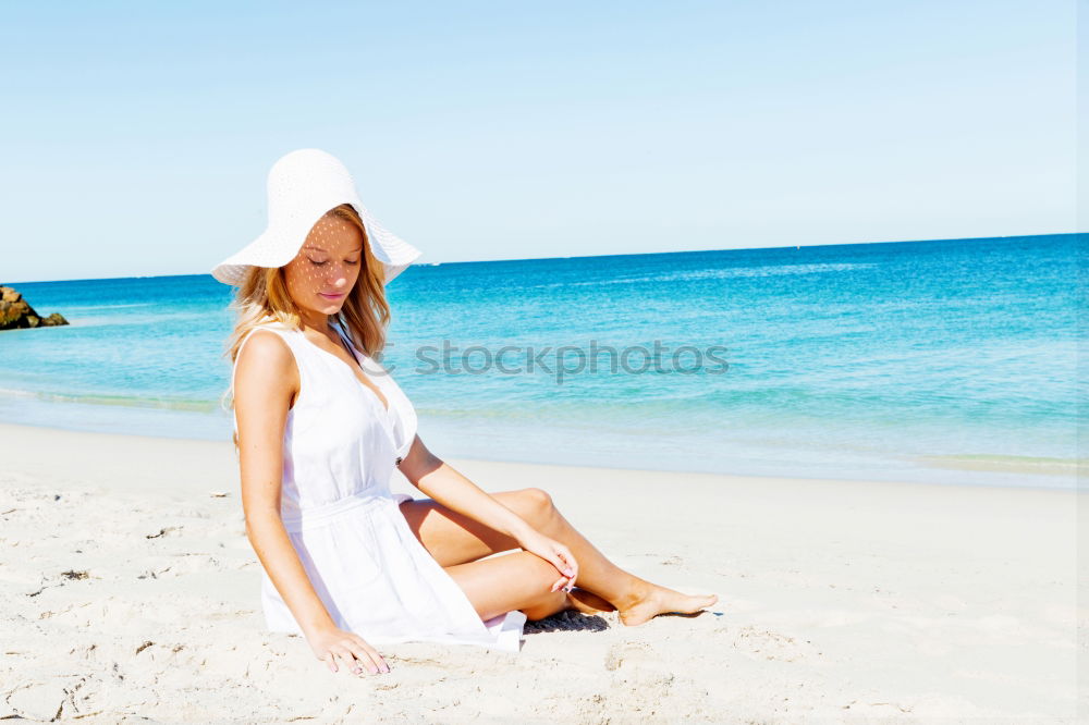 Similar – Image, Stock Photo Attractive trendy woman on a tropical resort beach