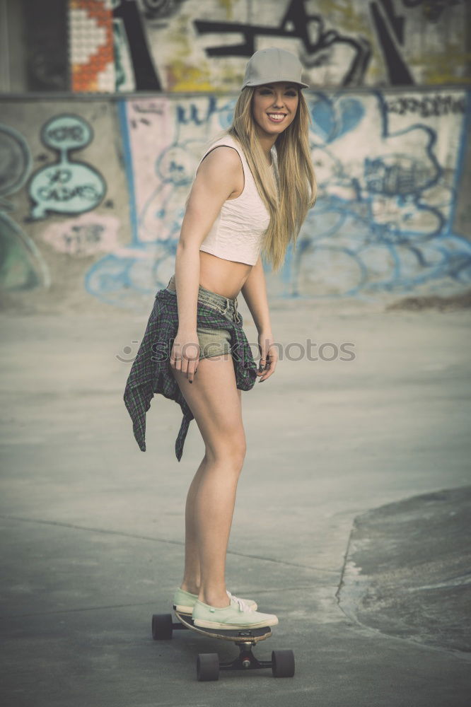 Image, Stock Photo young skater woman in the street