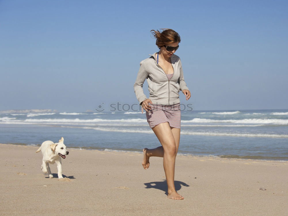 Similar – Image, Stock Photo young male playing with dog on beach during sunrise