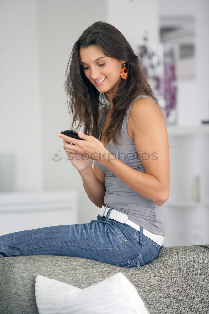 Similar – Image, Stock Photo Woman in bra drinking coffee and browsing phone