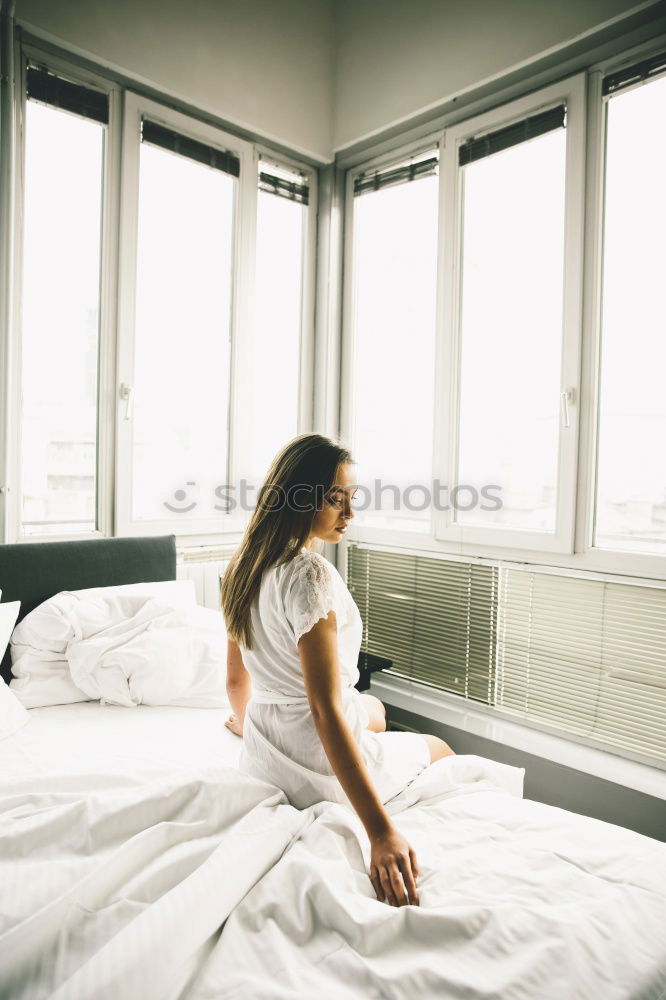 Similar – Image, Stock Photo Woman stretching in bed