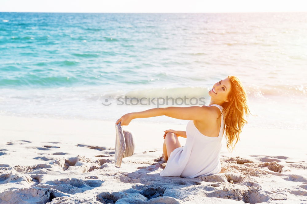 Similar – Image, Stock Photo Woman on stones near sea coast