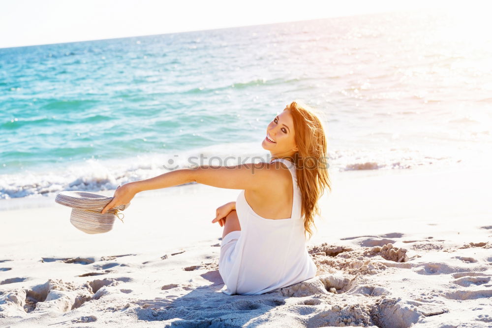 Similar – Image, Stock Photo woman with long pink dress on a tropical beach