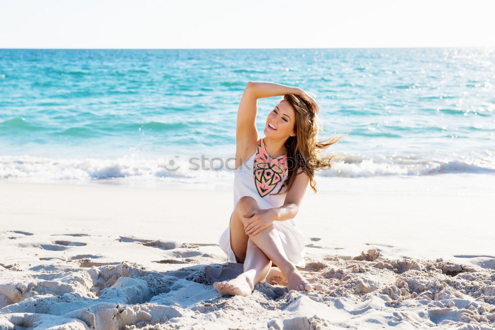 Similar – Image, Stock Photo Young Woman is having a good time at the beach