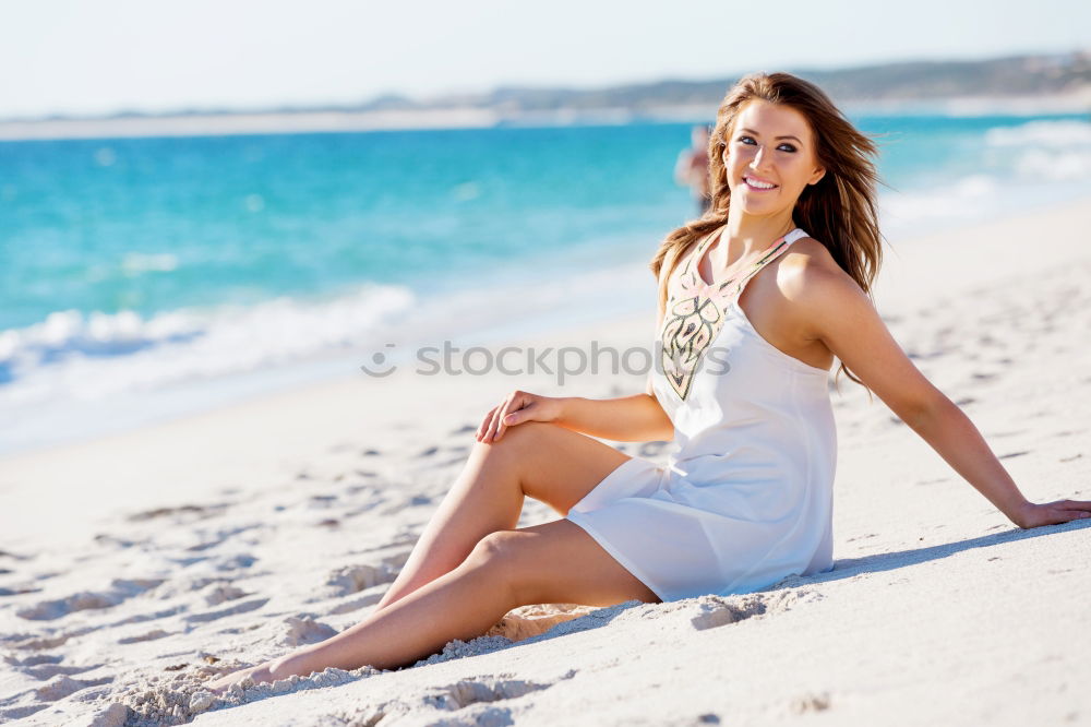 Similar – Image, Stock Photo Attractive trendy woman on a tropical resort beach