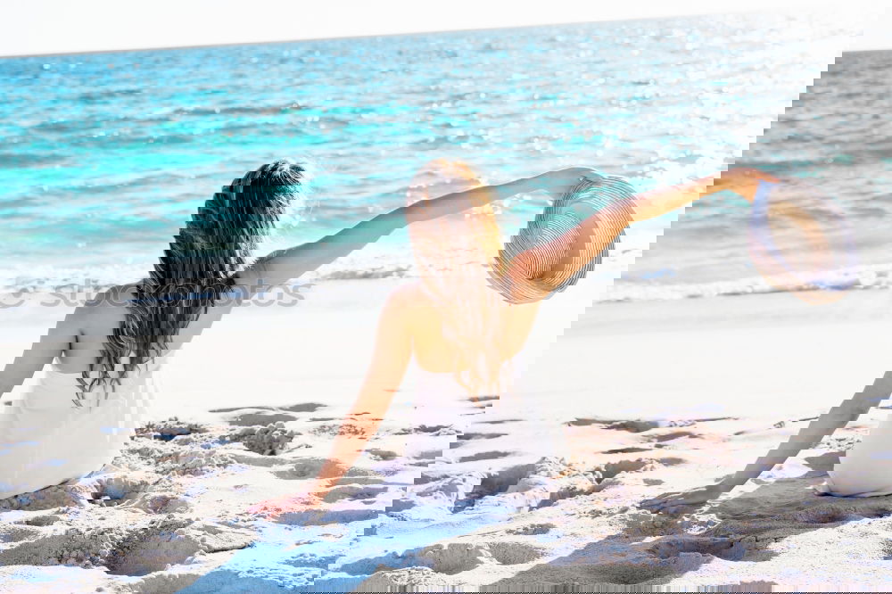 Similar – Image, Stock Photo young girl in a straw hat on the background of the sea