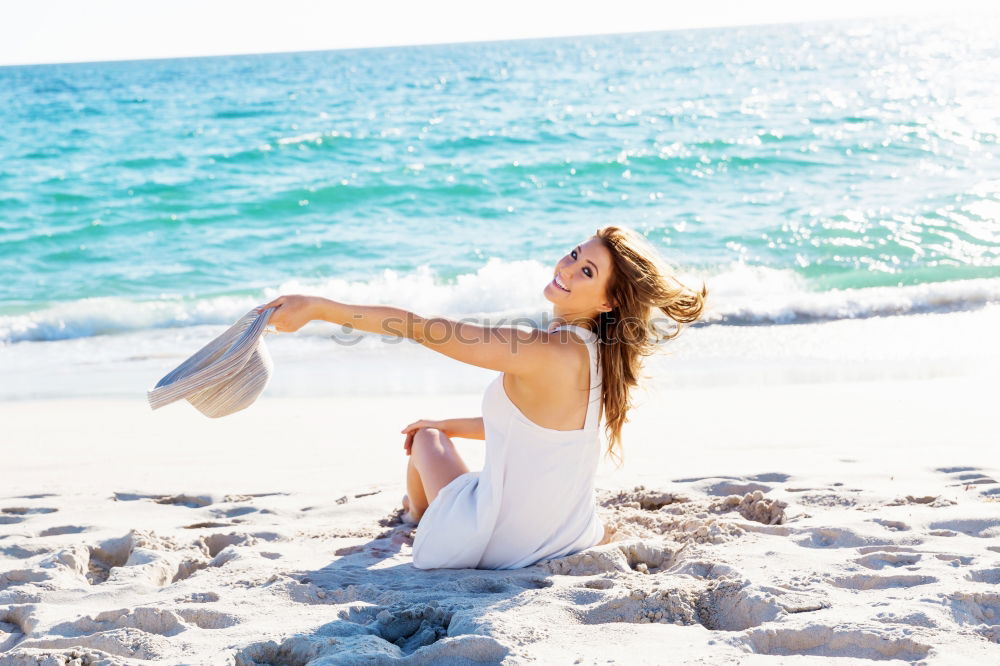 Similar – Image, Stock Photo Young woman doing yoga in the beach.