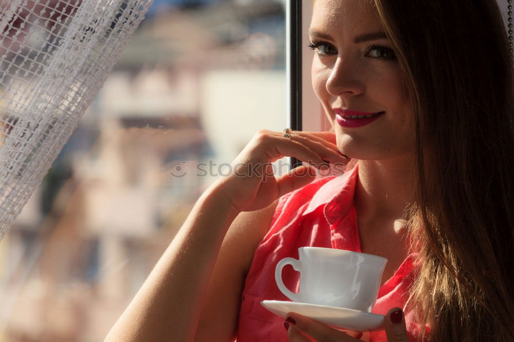 Similar – Beautiful model with cup of coffee