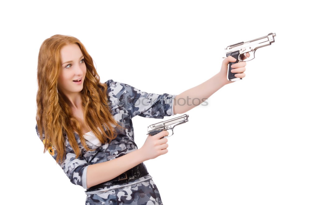 Similar – Attractive young woman with a rifle at the ready aims at her target and has her finger on the trigger