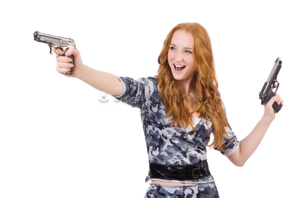 Similar – Attractive young woman with a rifle at the ready aims at her target and has her finger on the trigger