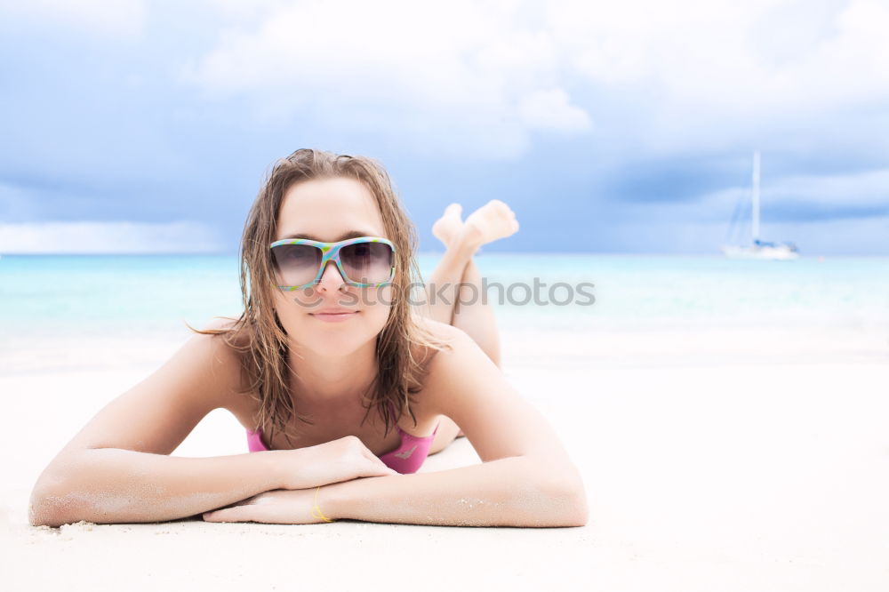 Image, Stock Photo Attractive trendy woman on a tropical resort beach