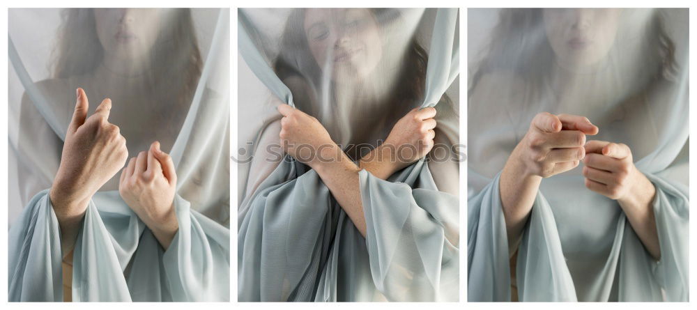 Image, Stock Photo Double exposure portrait of a young woman with her fingers in front of her eyes in half transparency