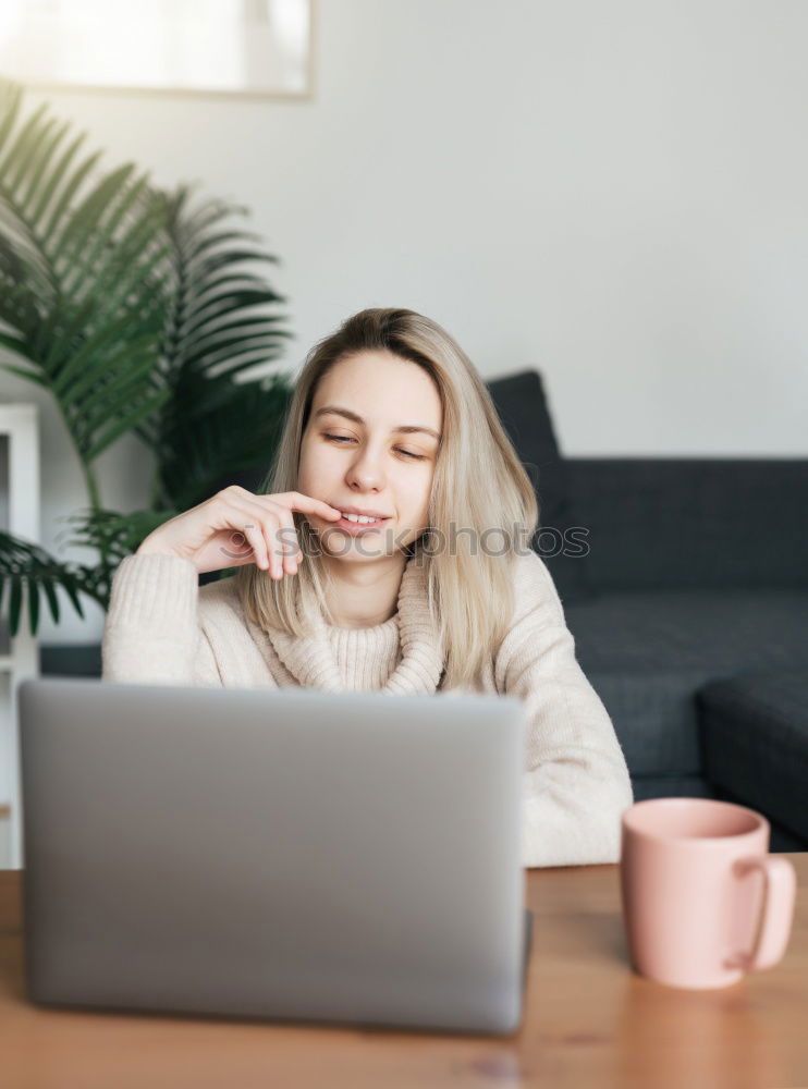 Similar – Image, Stock Photo beautiful black woman on bed with laptop and cup of coffee