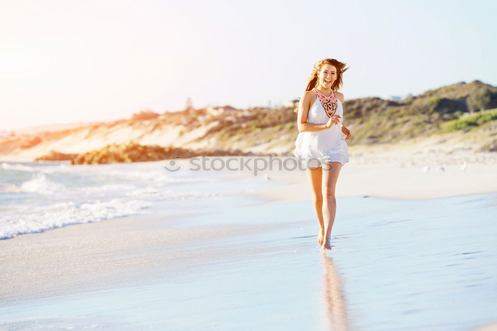 Similar – Image, Stock Photo caucasian mother and sun are walking into the water at the beach