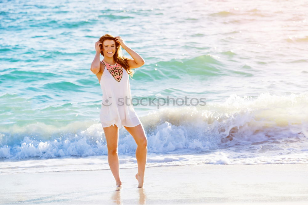 Similar – Image, Stock Photo Young Woman is having a good time at the beach