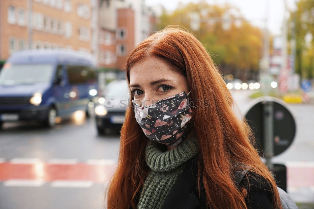 Similar – Image, Stock Photo young woman wearing homemade everyday cloth face mask outdoors in city