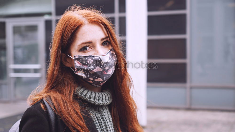 Similar – Image, Stock Photo young woman wearing homemade everyday cloth face mask outdoors in city