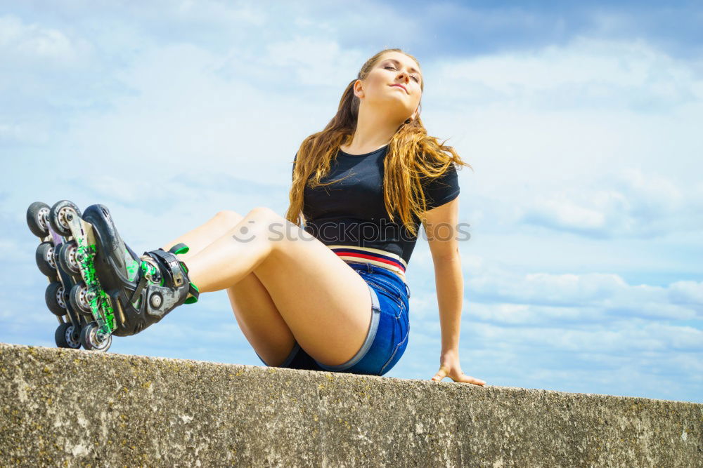 Similar – fit happy woman resting after do sport , running and workout