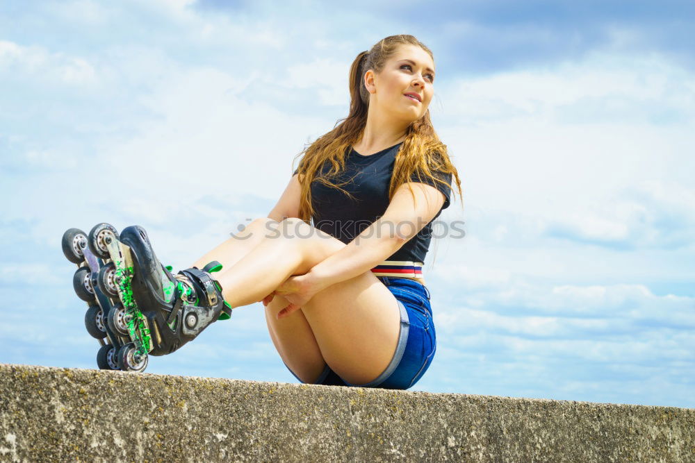 Similar – fit happy woman resting after do sport , running and workout