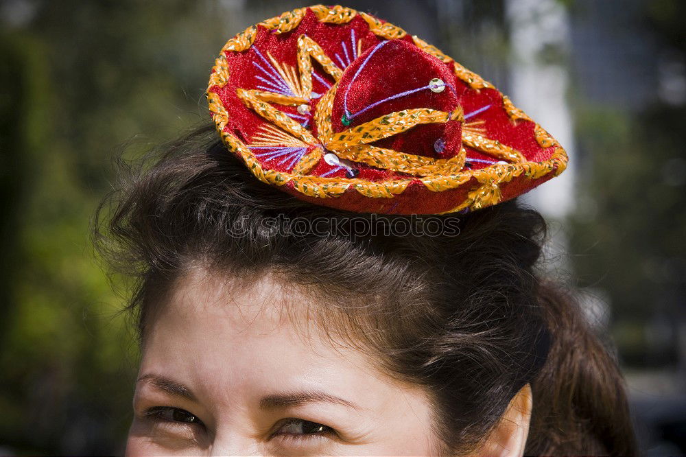 Similar – Image, Stock Photo Girl with red tulle hat at the Swimming Carnival .Burleigh Heads