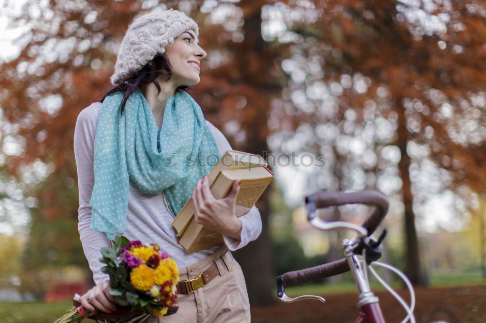 Image, Stock Photo Black young woman riding a vintage bicycle