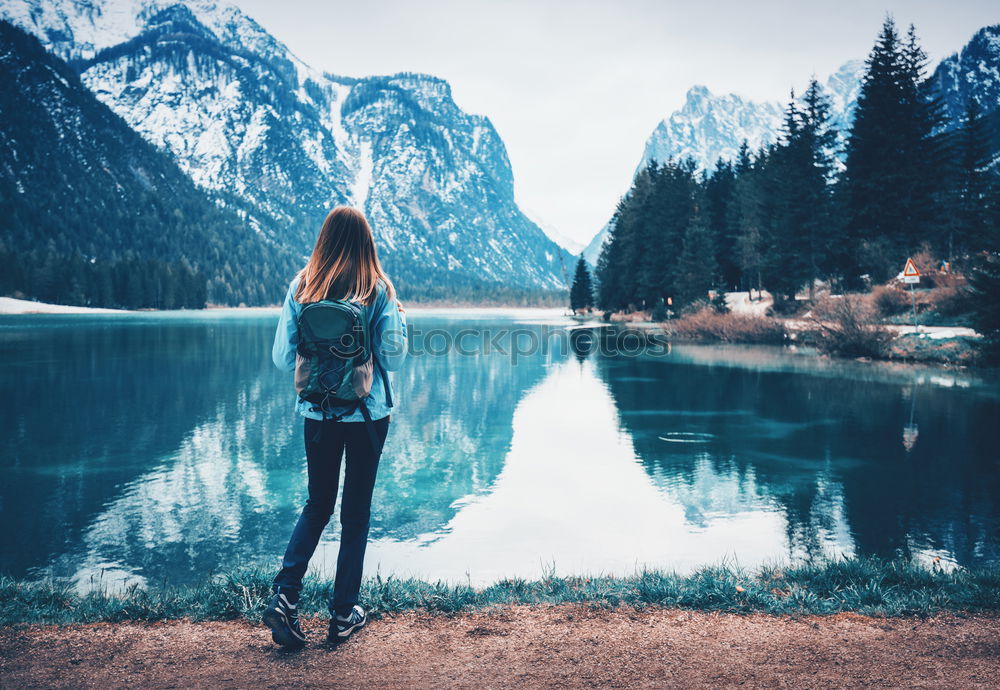 Similar – Smiling woman at lake