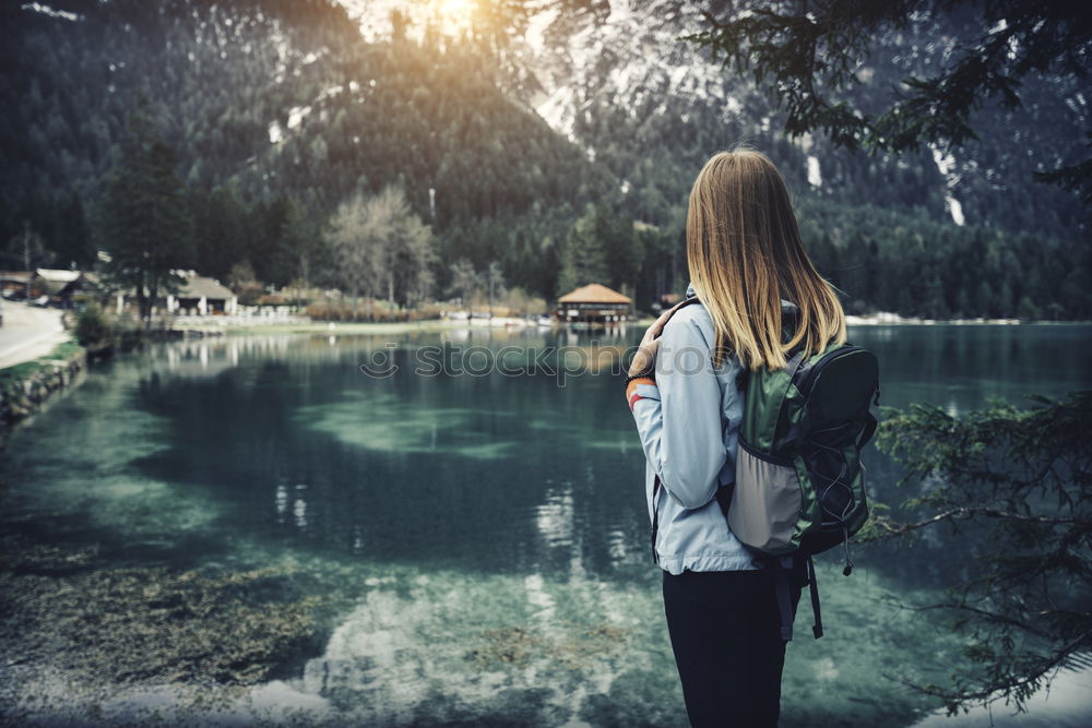 Similar – lake view Lake Woman