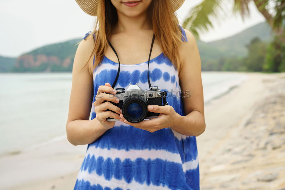 Similar – Image, Stock Photo Smiling girl with camera in the field