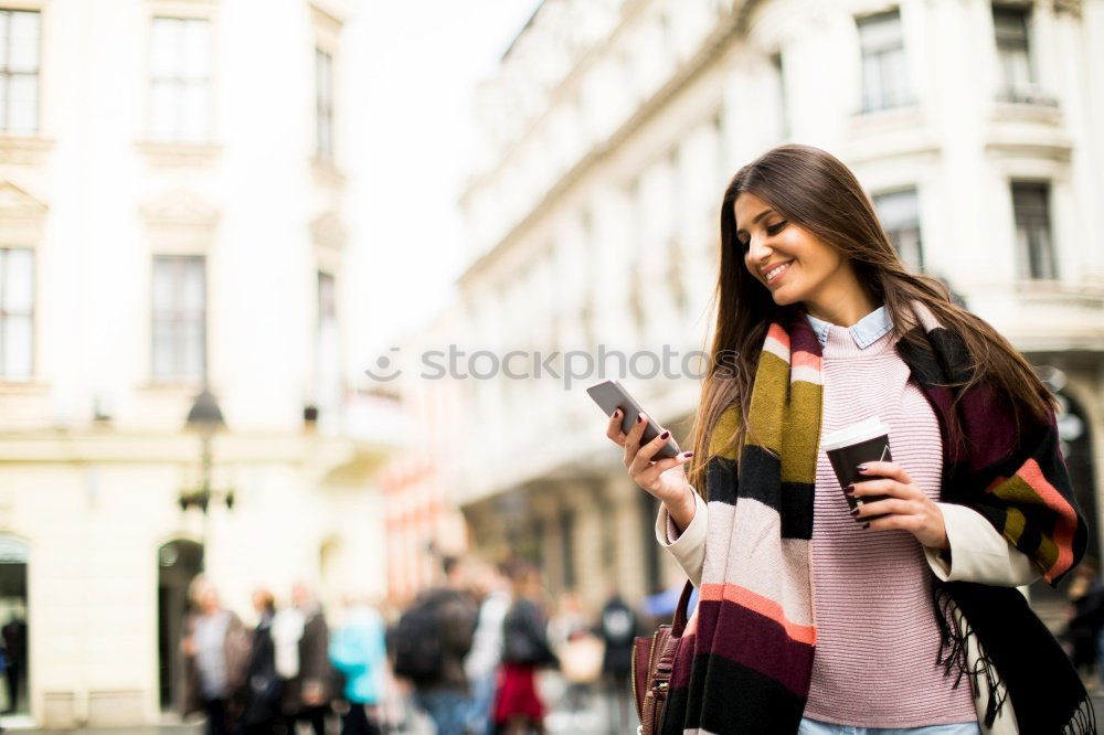 Similar – Stylish Woman Taking Selfie at the City Street