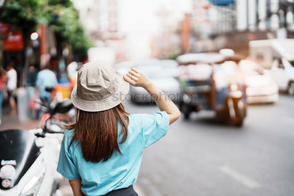 Similar – Image, Stock Photo Happy girl posing on the street