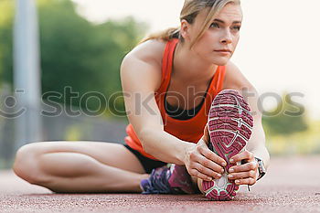 Similar – Happy fit young woman doing stretching exercises