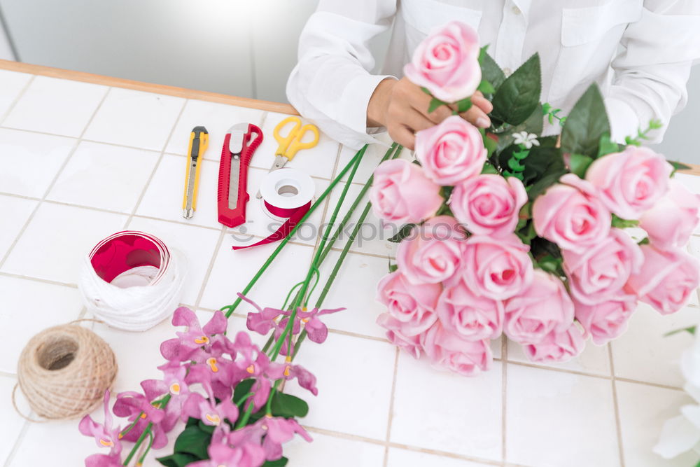 Similar – Image, Stock Photo Female hands with bouquet and vase