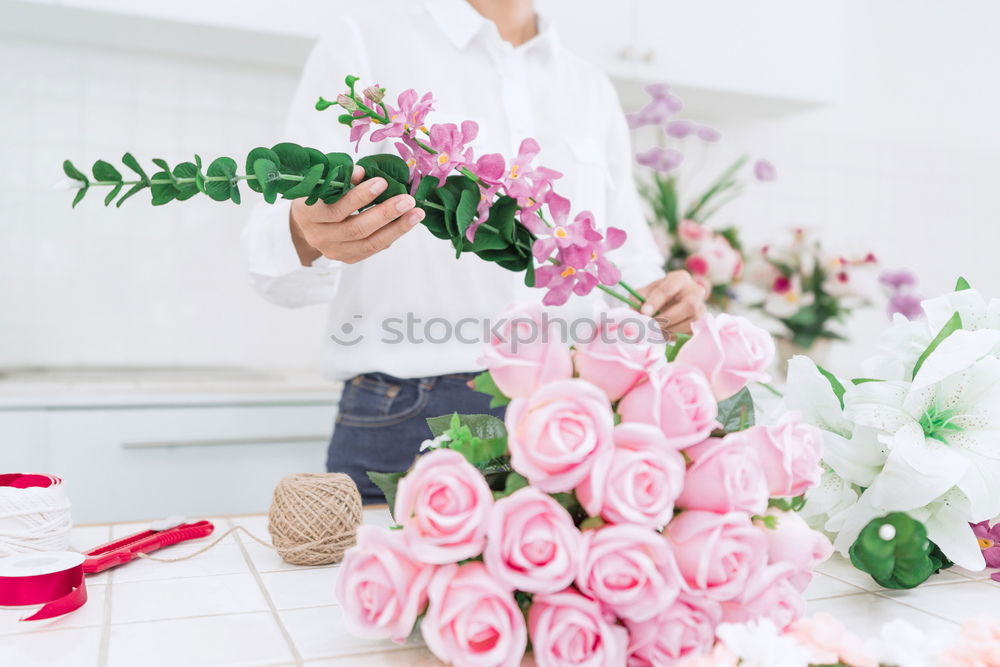 Similar – Image, Stock Photo Female hands with bouquet and vase