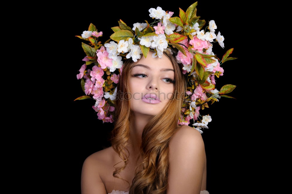 Image, Stock Photo Pretty woman standing with white flowers