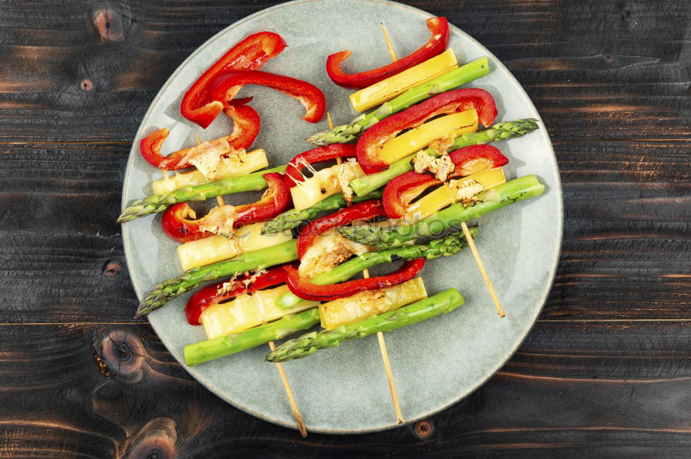 Image, Stock Photo Green asparagus with ham on plate