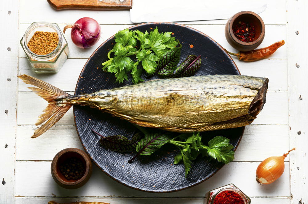 Similar – Image, Stock Photo Fish fillets with kitchen knife and spices